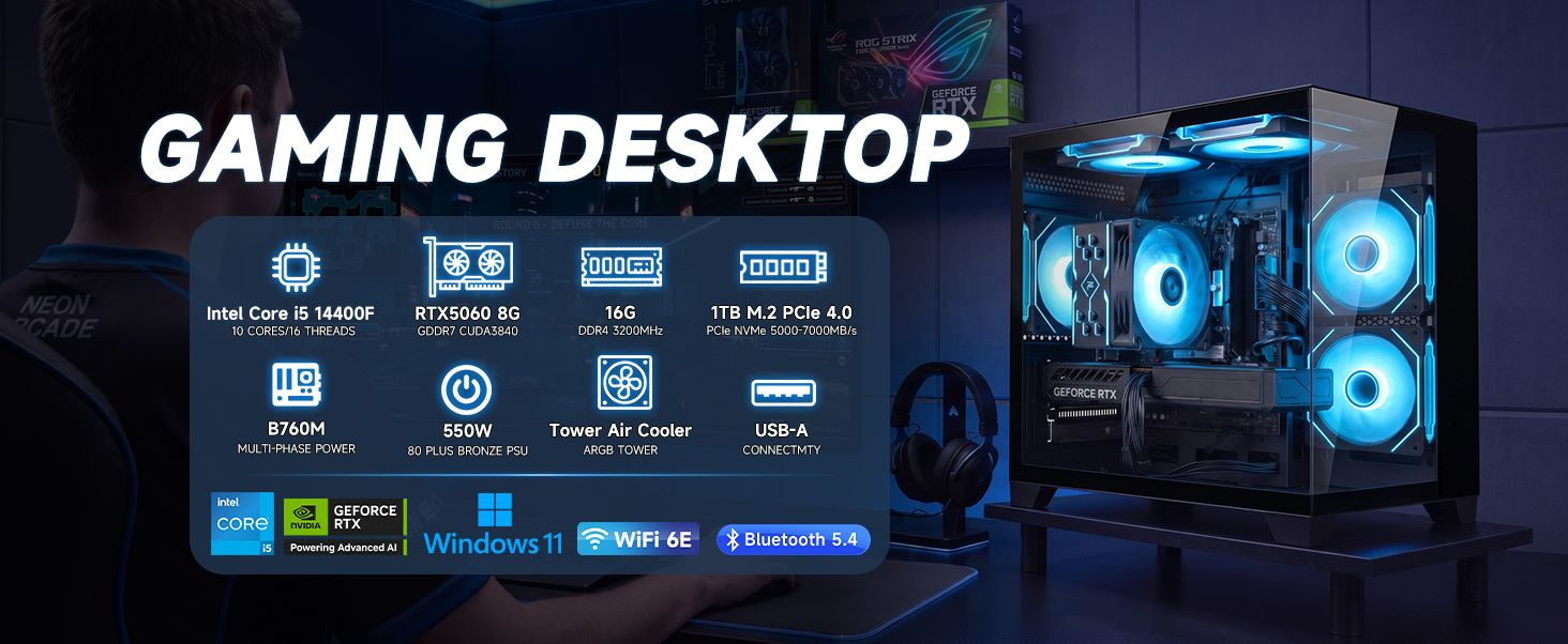 ZYNEEX GLO6 Gaming Desktop PC - Intel i5-14400F, RTX 5060 8GB