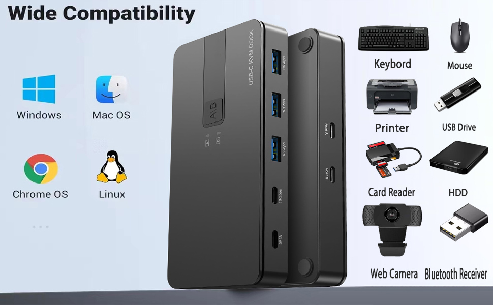 USB C Switch 2 Computers Share 4 USB A & USB C Devices, 10 Gbps USB 3.2 Switch Hub Selector for PC L
