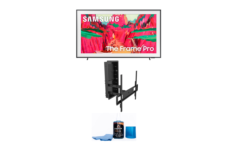 Samsung The Frame Pro TV with Kanto TV Wall Mount and Amber Screen Cleaner