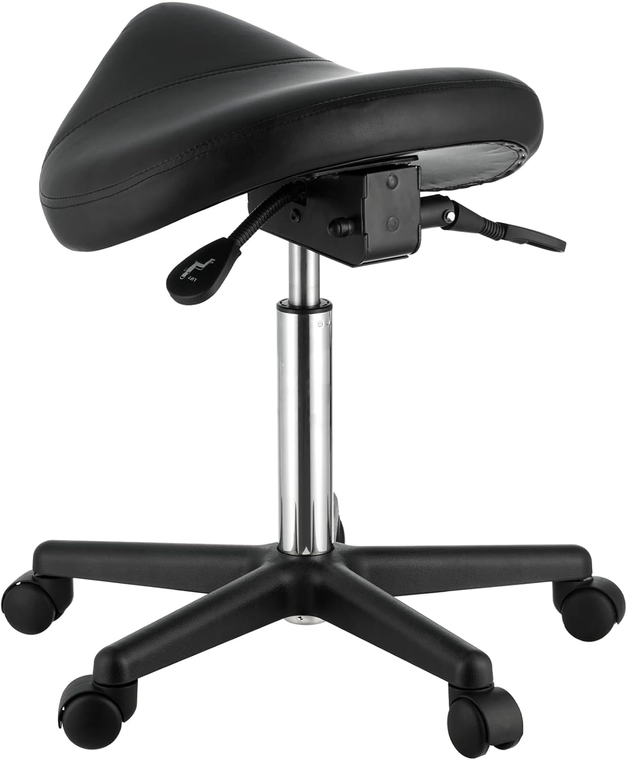 Ergonomic Saddle Stool, Height Adjustable Rolling Salon Stool, 360 Swivel PU Leather Stool for Massa