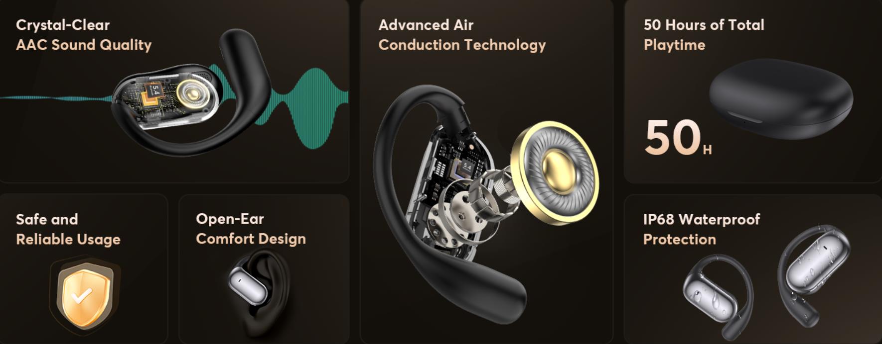 Open Ear Headphones - 5.4 Bluetooth Wireless Earphones for Running, Ultra Comfort Sport Open Ear Bud
