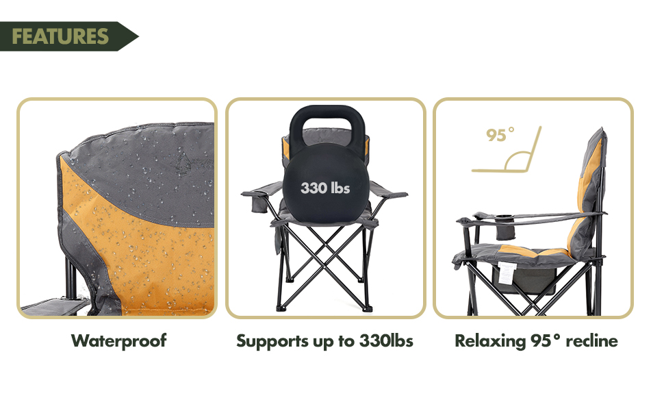 ARROWHEAD OUTDOOR Portable Folding Camping Quad Chair w/ Added Ultra-Comfortable  Padding, Cup-Holder, Heavy-Duty Carrying Bag, Padded Armrests, Supports up  to 330lbs, USA-Based Support, Tan