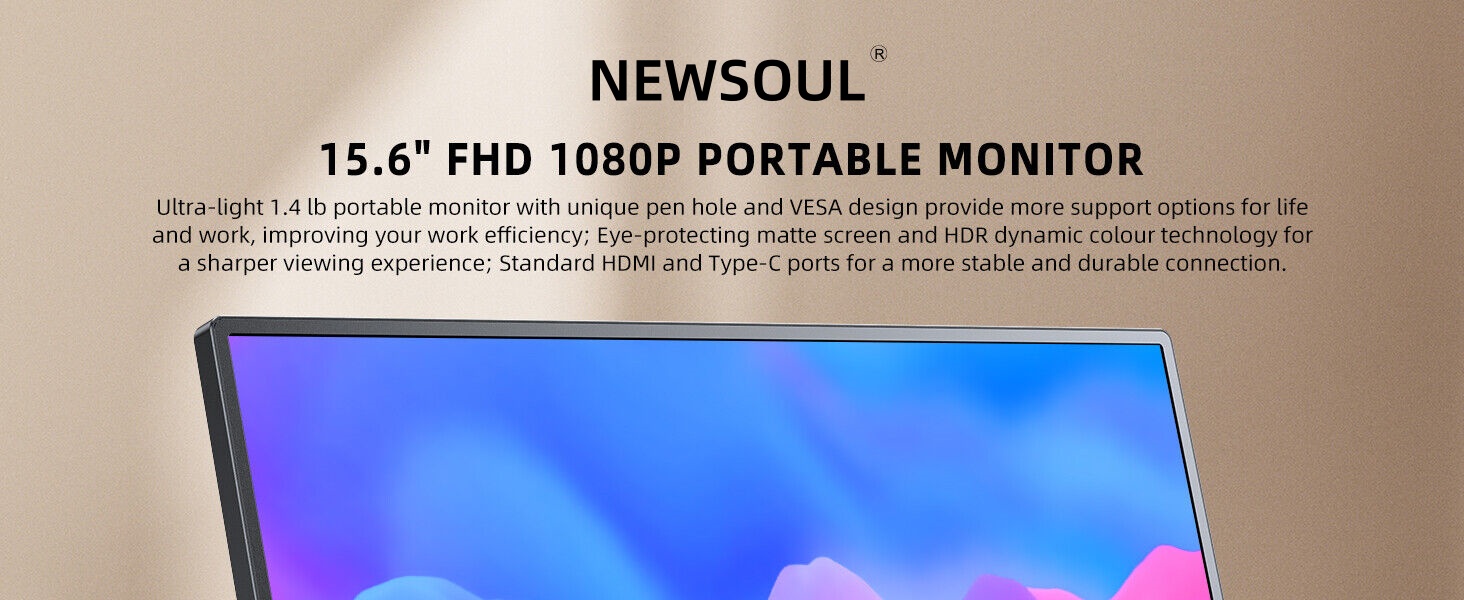 Office Monitor Second Screen VESA Lightweight Monitor Office Travel Monitor HD