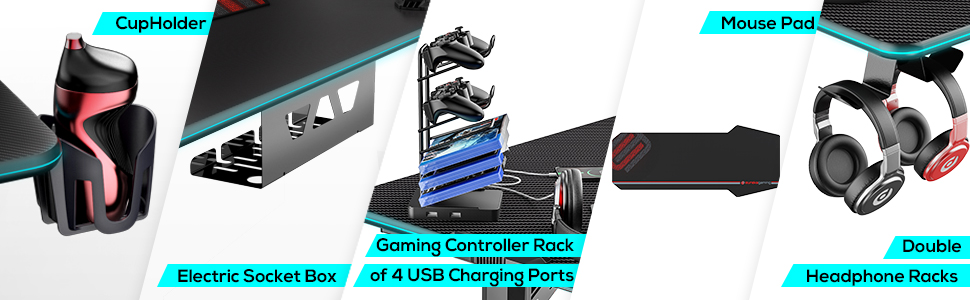 Free Mouse Pad, Cup Holder, Headphone Racks, Gaming Controller Rack