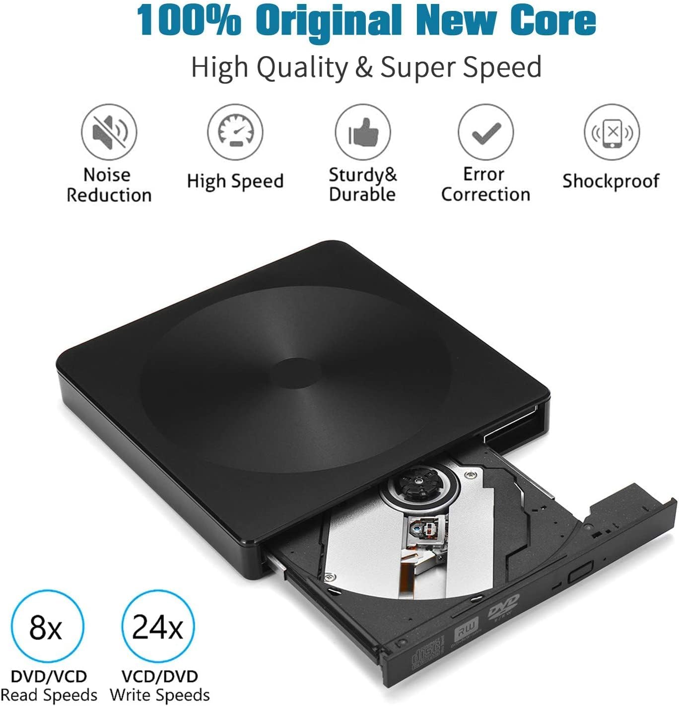 External CD DVD Drive for Laptops, USB 3.0 & Type-C Portable CD/DVD Drive and CD DVD Burner for Lapt