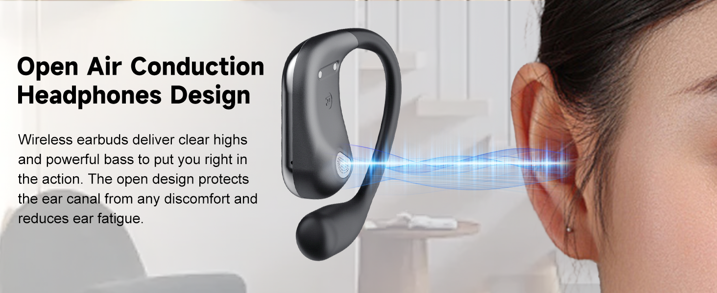 Open Ear Bluetooth 5.4 Wireless Earbuds, Wireless Headphones Sport Over Earphones Built-in Mic with