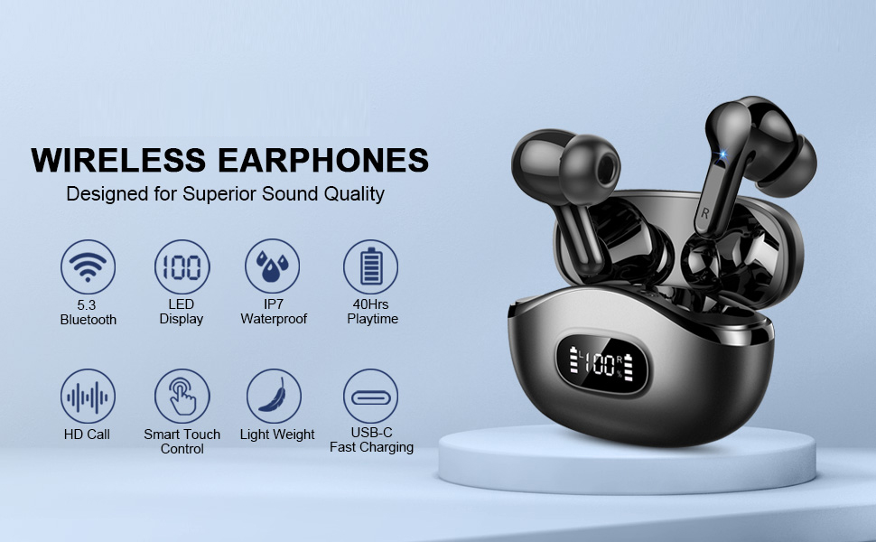 Wireless Earbuds, Bluetooth 5.3 Headphones In Ear Earphones 4 ENC Noise Cancelling Mic Headphones wi
