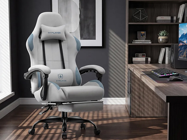 Gaming Chair Fabric with Pocket Spring Cushion,Computer Office Chair with Lumbar Support for Adults