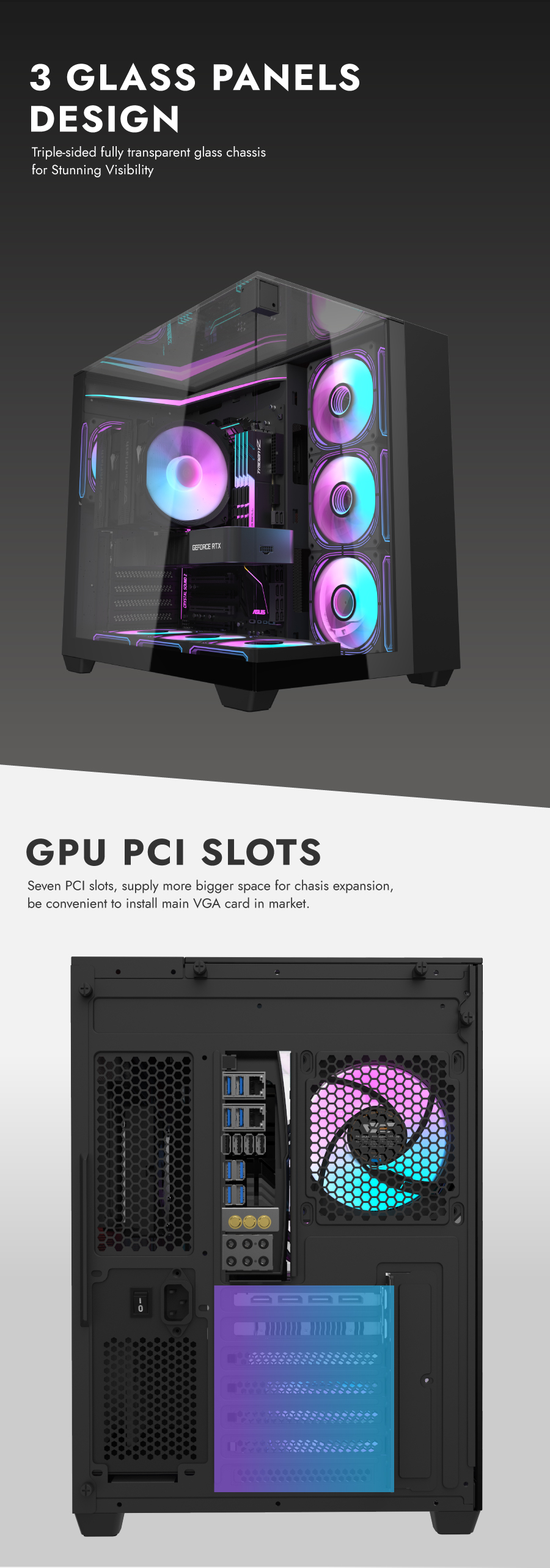 darkFlash TH285,ATX Mid-Tower Gaming Case,Triple-Sided Tempered Glass, 4× Pre-Installed Fans