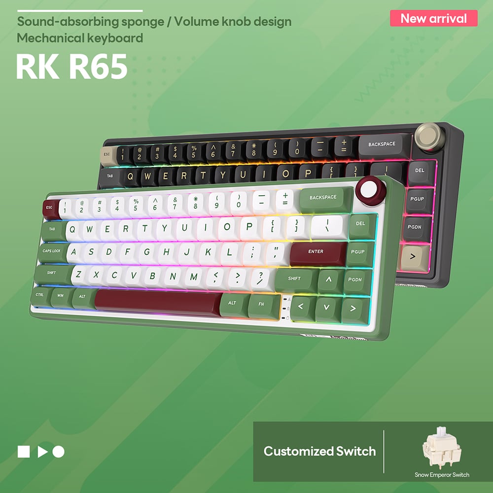 RK ROYAL KLUDGE R65 Wired Gaming Keyboard with Volume Knob and QMK ...