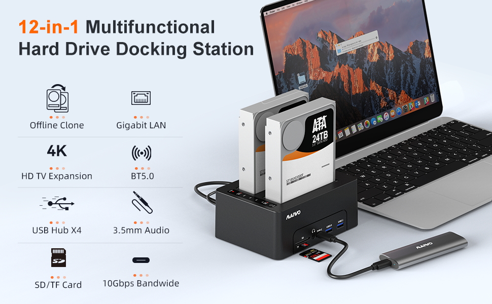 MAIWO Dual Bay Hard Drive Docking Station with Offline Clone for 2.5 3.5 Inch SATA HDD/SSD