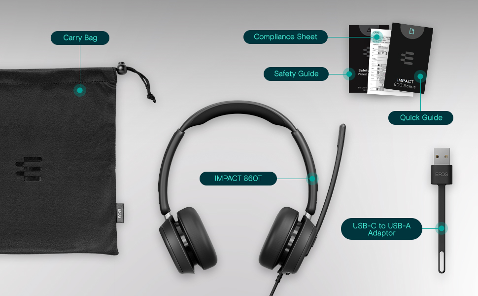 EPOS IMPACT 860T Binaural Wired USB C Microsoft Teams Certification On-ear Headset