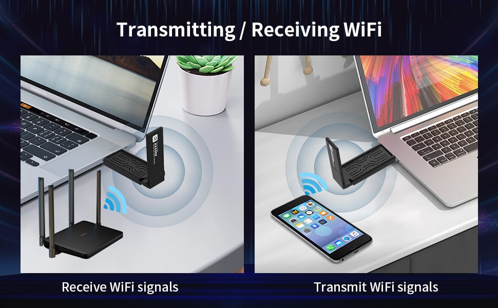 WiFi 6E Wireless Adapter, USB 3.0 WiFi Adapter for PC, AX5400M 802.11AX, Tri-Band 6GHz/5GHz/2.4GHz,