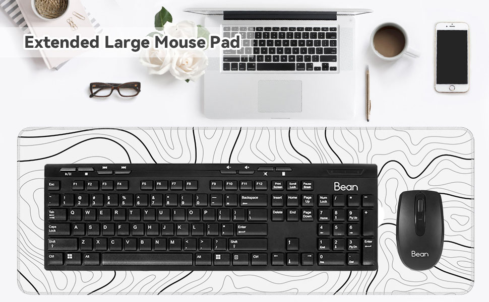 Large Gaming Mouse Pad With Stitched Edges, Minimalist Topographic
