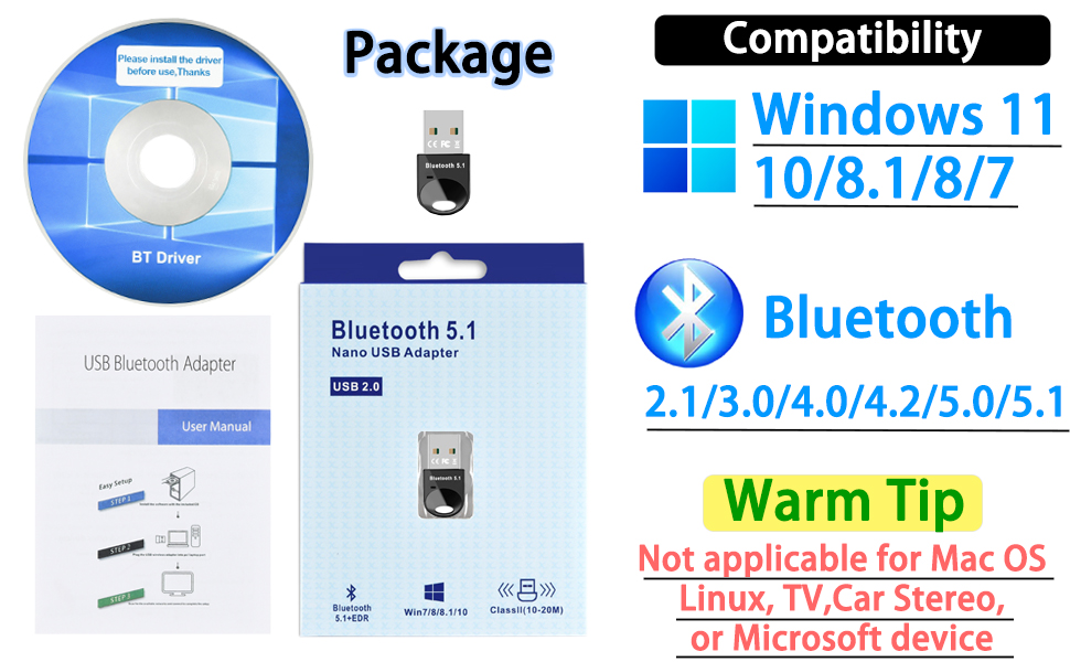 IHDAPP Bluetooth 5.1 Adapter for PC, Wireless USB Bluetooth Dongle 5.1 EDR, for Desktop, Laptop, Mou