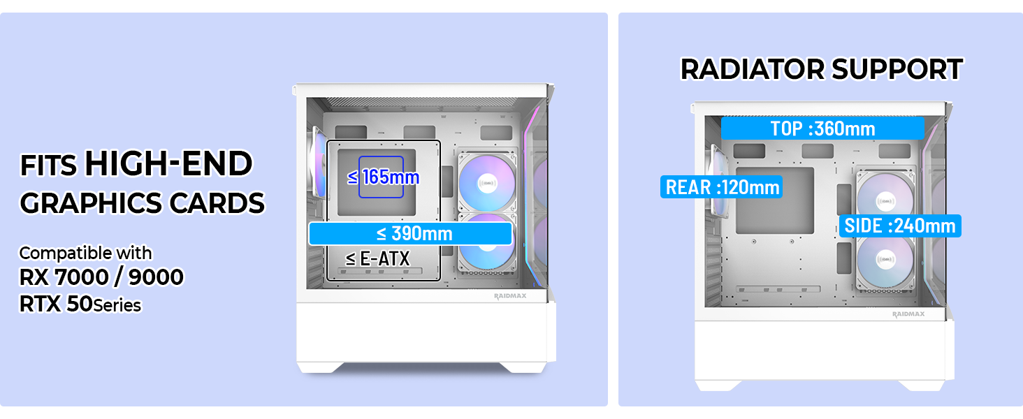 Supports High-End GPUs up to 390mm Spacious interior accommodates modern triple-fan graphics cards