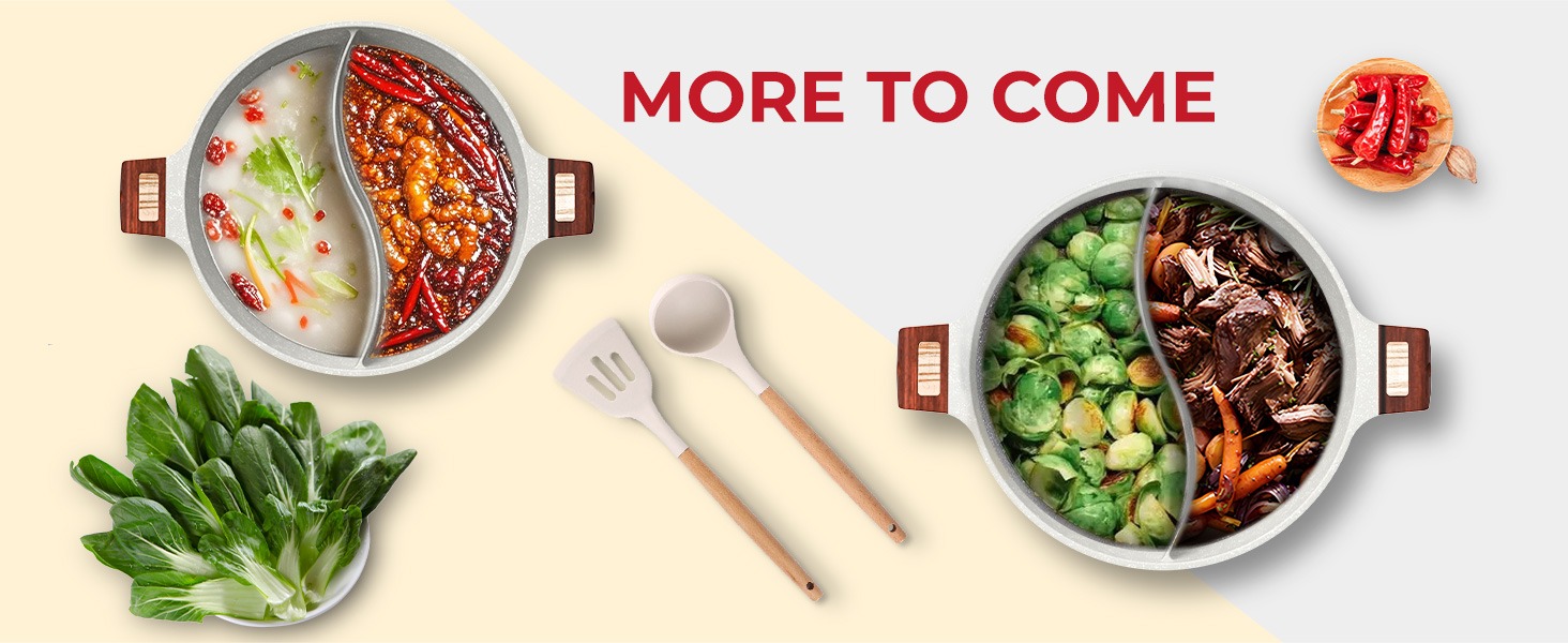 Rosewill 4.2QT Double Flavor Non-sticking Shabu Shabu Hot Pot with Divider - Beige