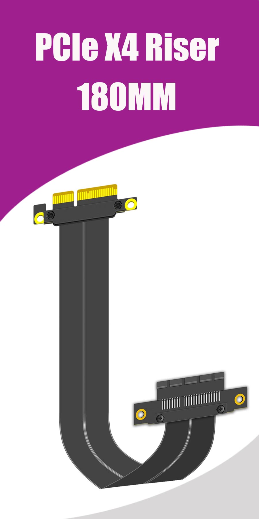 PCIe 4.0 X16 Riser Cable - 250mm Right Angle GPU Extension For Vertical Mounting