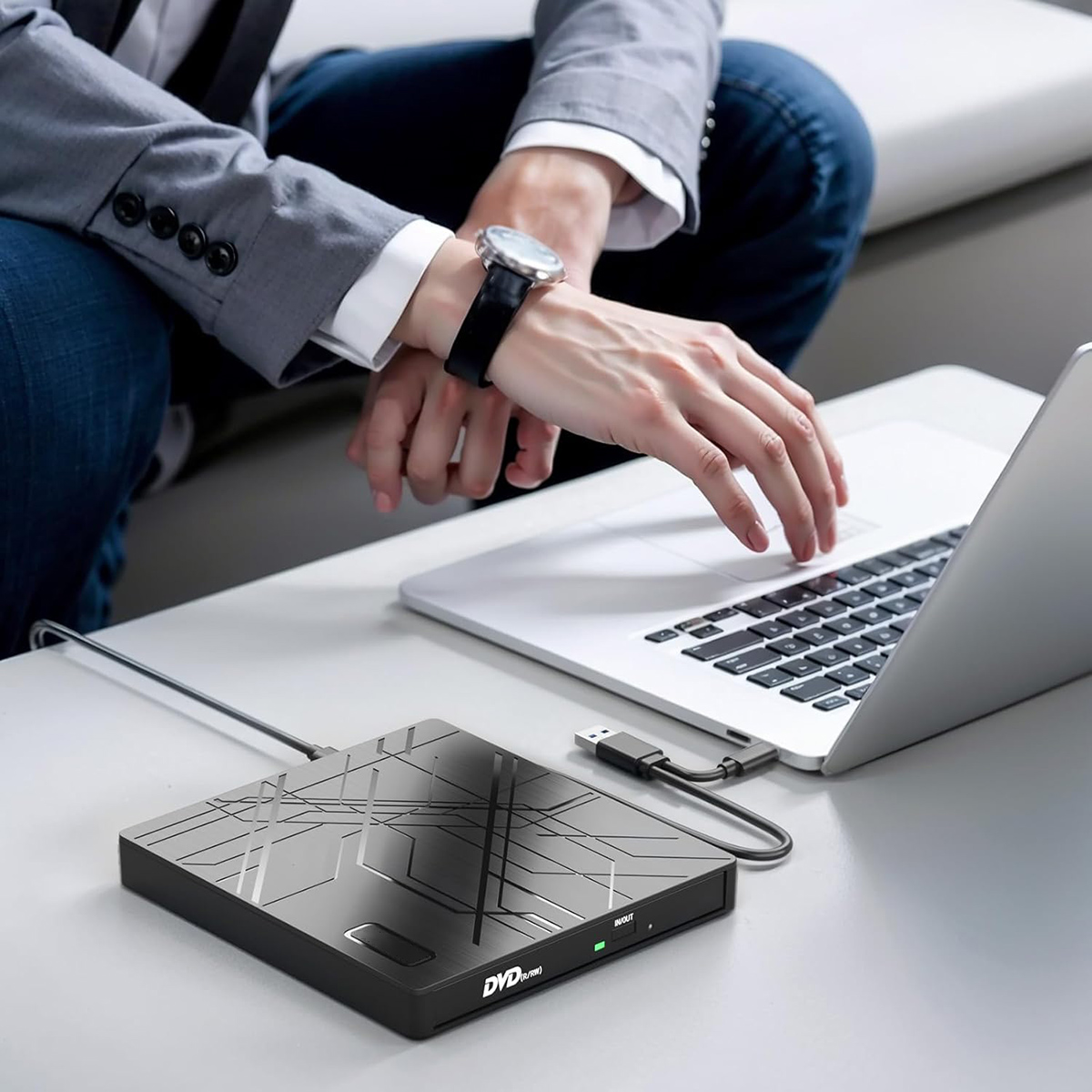 7 in 1 External CD/DVD Drive for Laptop, USB 3.0 Ultra Slim Portable CD Burner with 4 USB Ports