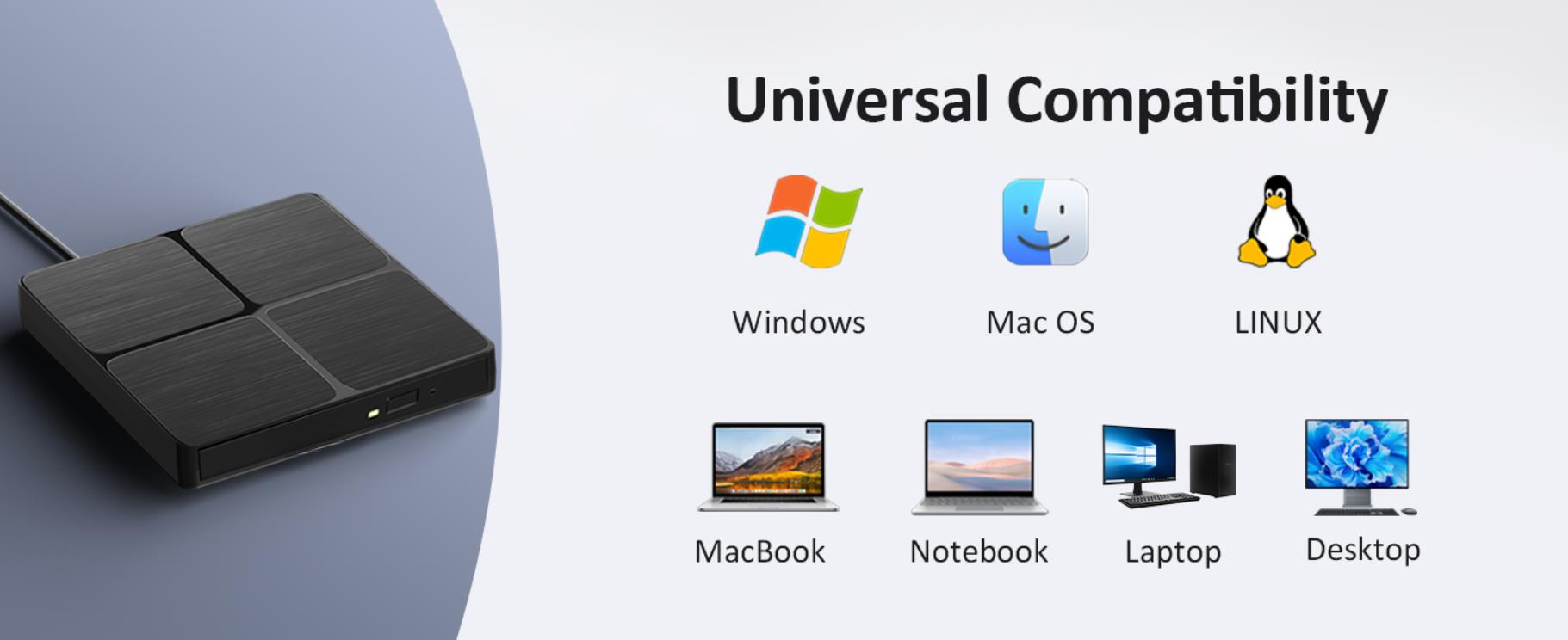 External Blu ray Drive for Laptops, External Bluray CD DVD Burner, External Blueray/DVD Drive for PC