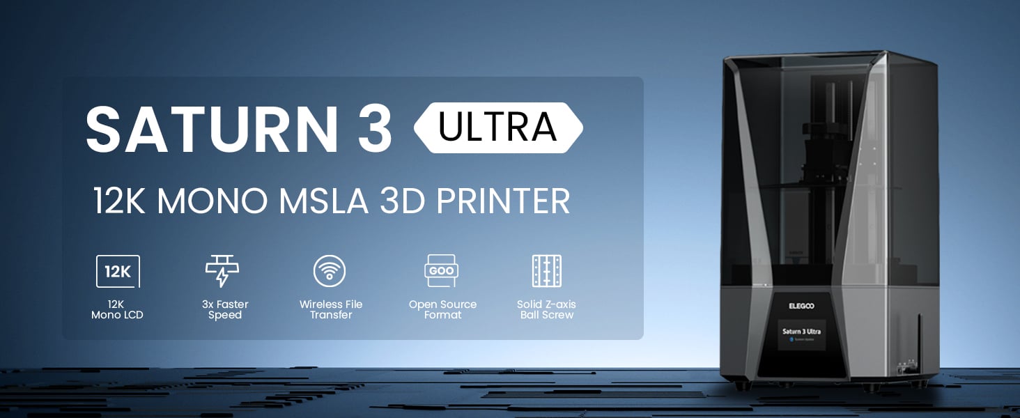 ELEGOO Saturn 3 UItra Resin 3D Printer, 10-Inch 12K Monochrome LCD,  8.62x4.84x10.24 Inch Large Printing Size 