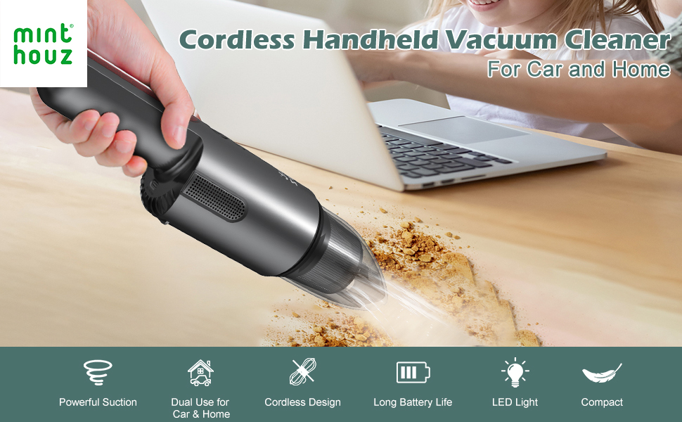 Cordless Handheld Vacuum, 6KPa Portable Rechargeable With 2 Led