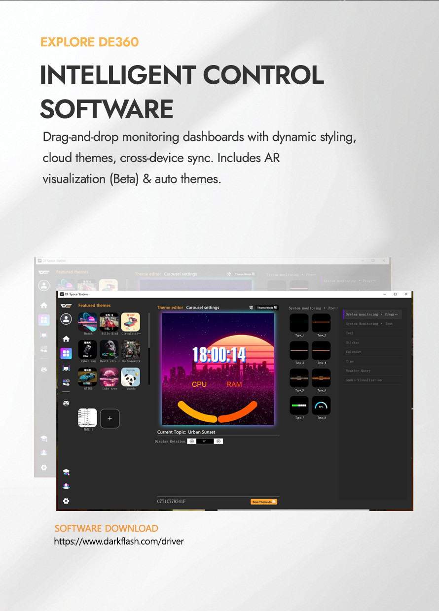 darkFlash DE360 360mm AIO Liquid CPU Cooler  2.88" IPS Display 5V ARGB Lighting Copper Water