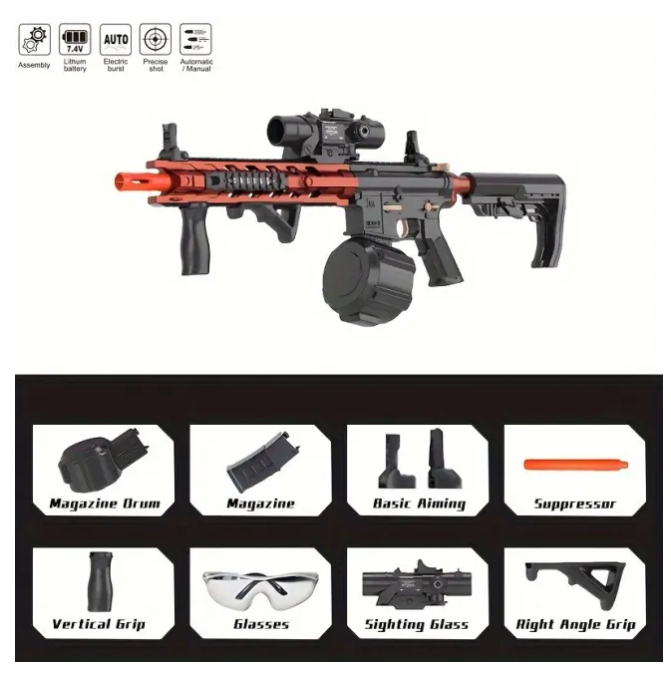 M4 Electric Gel Ball [7.4v High Speed Upgrade] Toy Rifle-WH28B-1