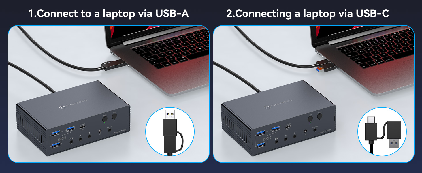 USB C HDMI DP KVM Switch 2 Monitors 2 PC Docking Station 16-in-2 4K@60Hz for M1/M2/M3/M4 Thunderbolt
