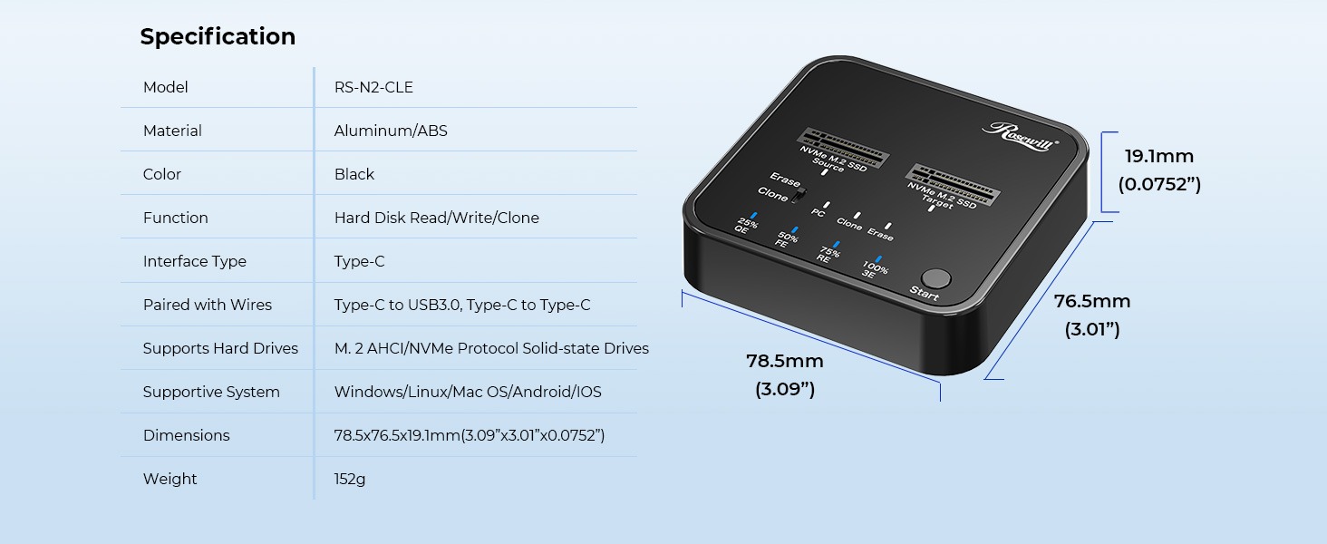 Rosewill RS-N2-CLE M.2 NVMe Cloner + Eraser