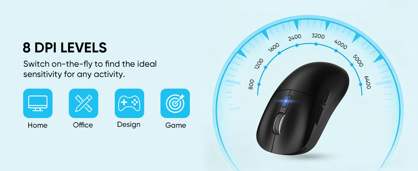Wireless Gaming Mouse, 2.4G/Bluetooth 5.4/USB-C 3-Mode Wired/Cordless Game Mice with 8 Adjustable DP