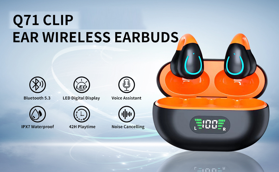 Open Ear Headphones Clip On Mini Earbuds Bluetooth 5.3 Wireless Earbuds