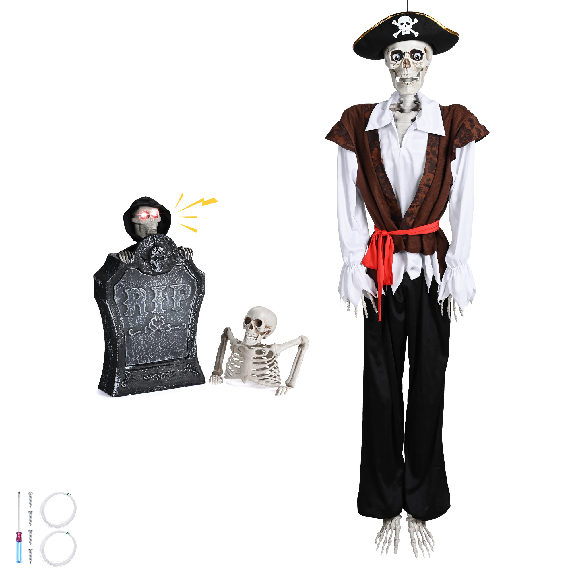 Life-Size Skeleton Captain &amp; Animated Talking Tombstone Combo