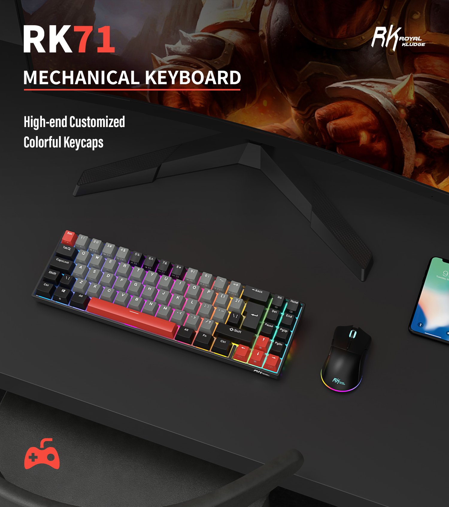 RK ROYAL KLUDGE RK71 Mechanical Gaming Keyboard 70% Layout Compact ...