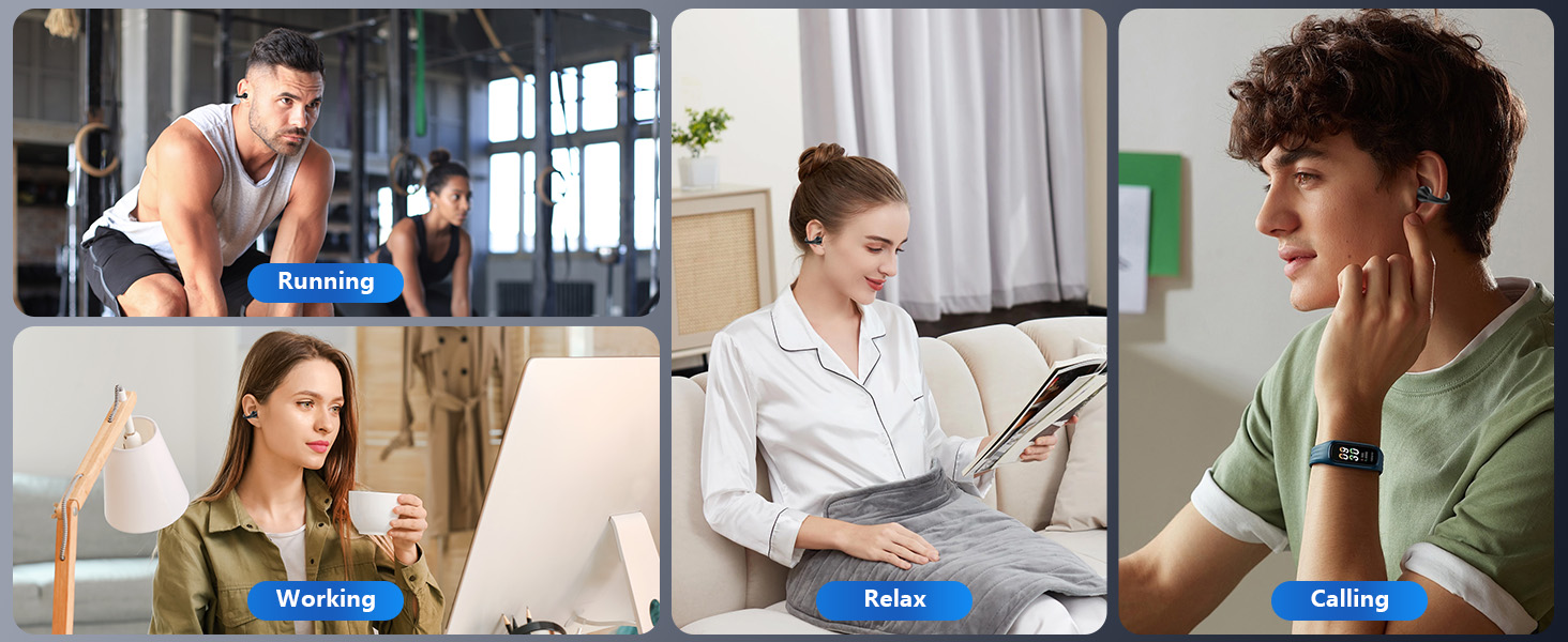 Open Ear Bone Conduction Headphones Bluetooth 5.3 Wireless Open Clip Ear Earbuds Built-in Mic