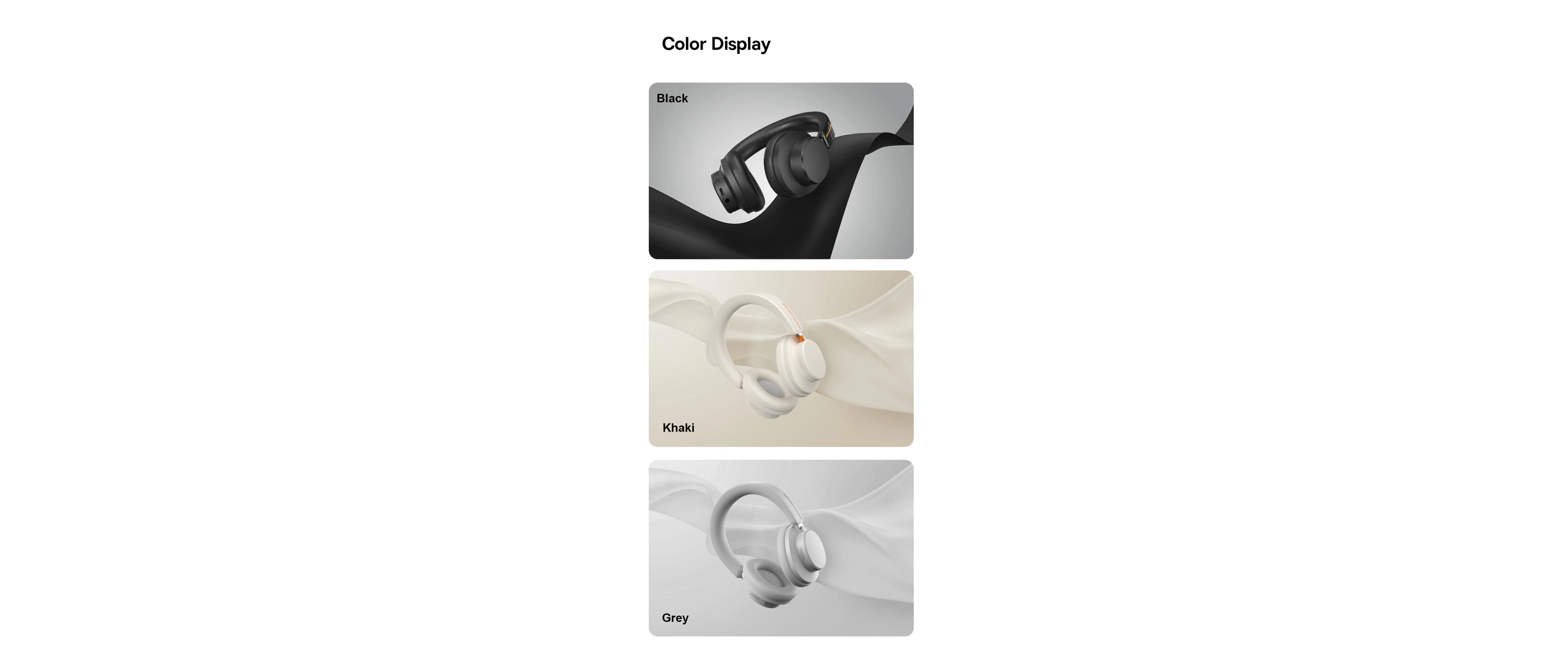 Color options, EACH headphones, black, khaki, grey