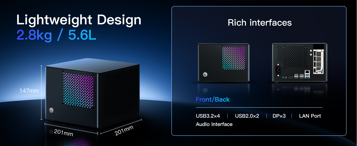 5.6L Compact Gaming Mini PC, 18-Core E5-2696v3 CPU, RX 5500 8G GPU, 32GB DDR3 Dual Channel RAM, 512G
