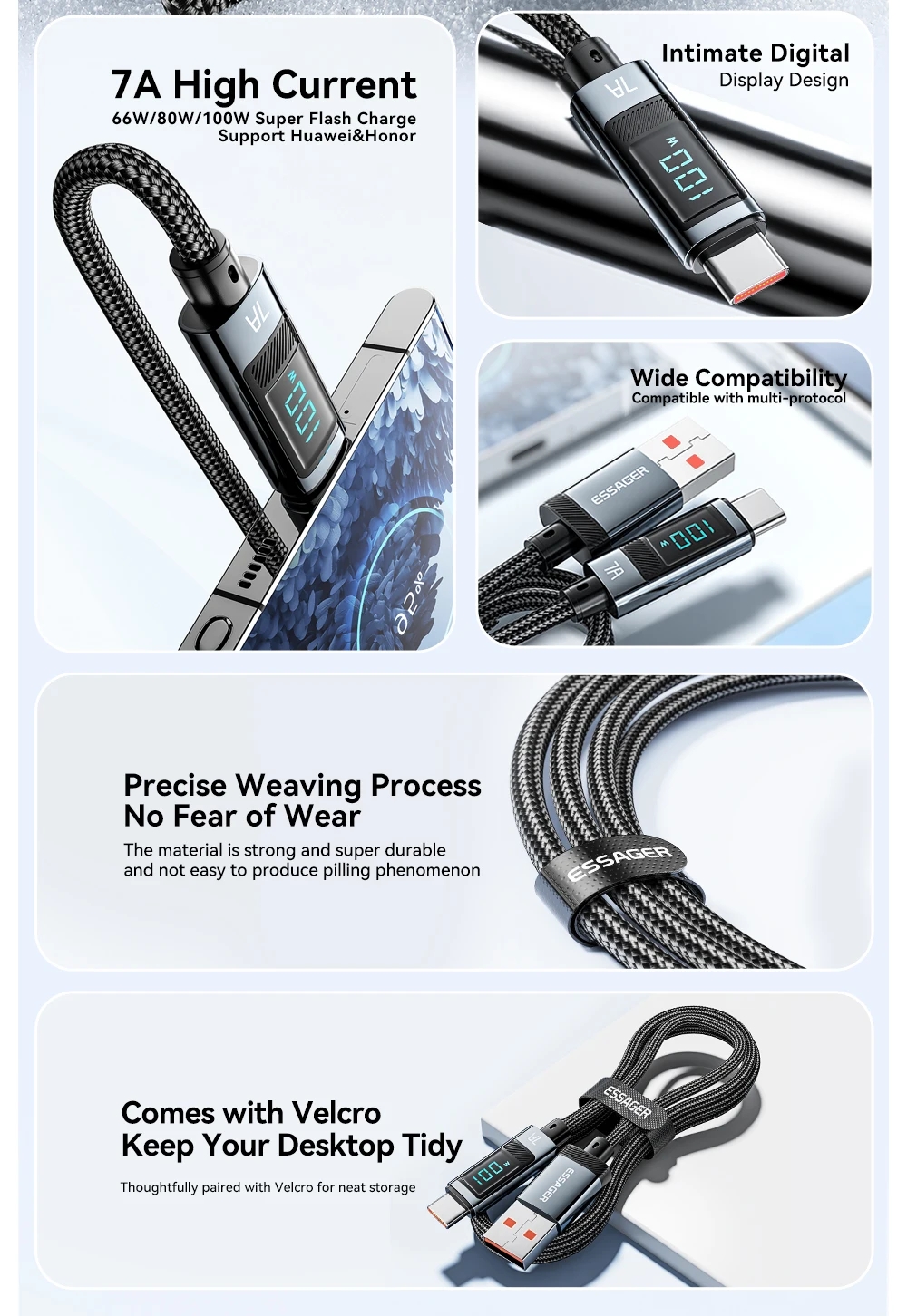 7A 100W USB A to USB C Cable