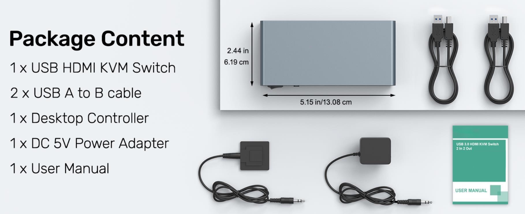 HDMI KVM Switch 2 Monitors 2 Computers, Dual Monitor KVM USB Switcher