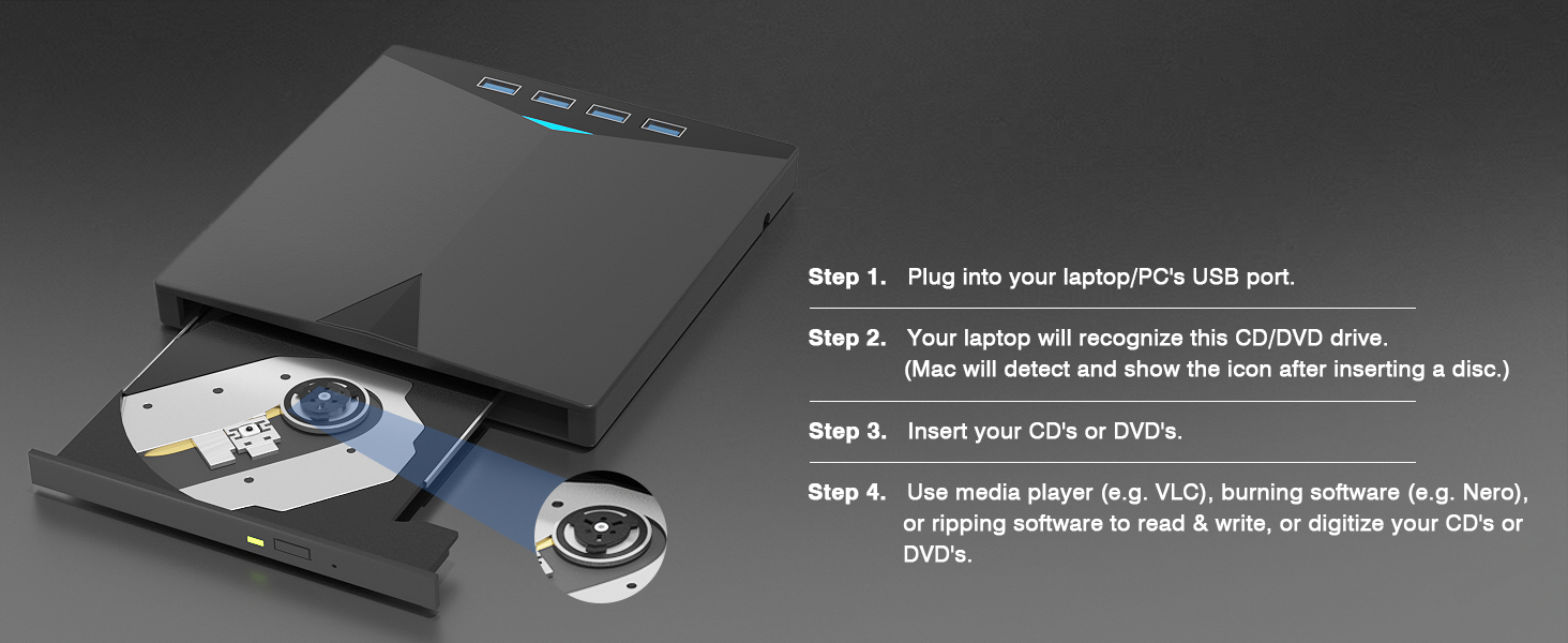 External CD/DVD Drive for Laptops PC, 7 IN 1 Portable DVD Drive CD Burner