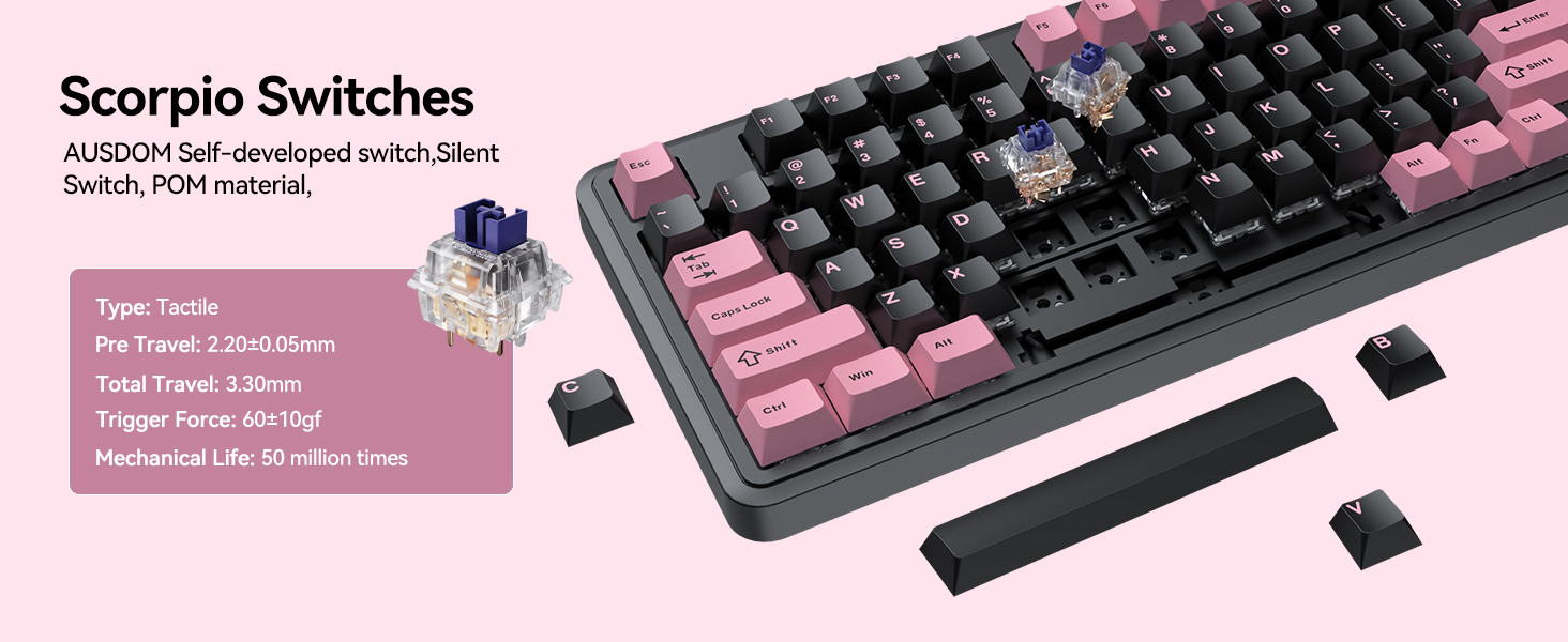 AUSDOM 98Pro Silent Wireless Mechanical Keyboard.Pre-lubed Tactile Switches(Green &White-slient)