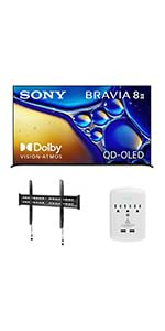 SONY K55XR80M2 TV with Walts FIXED-MOUNT-43-90 TV Mount and 3-Outlet-Surge