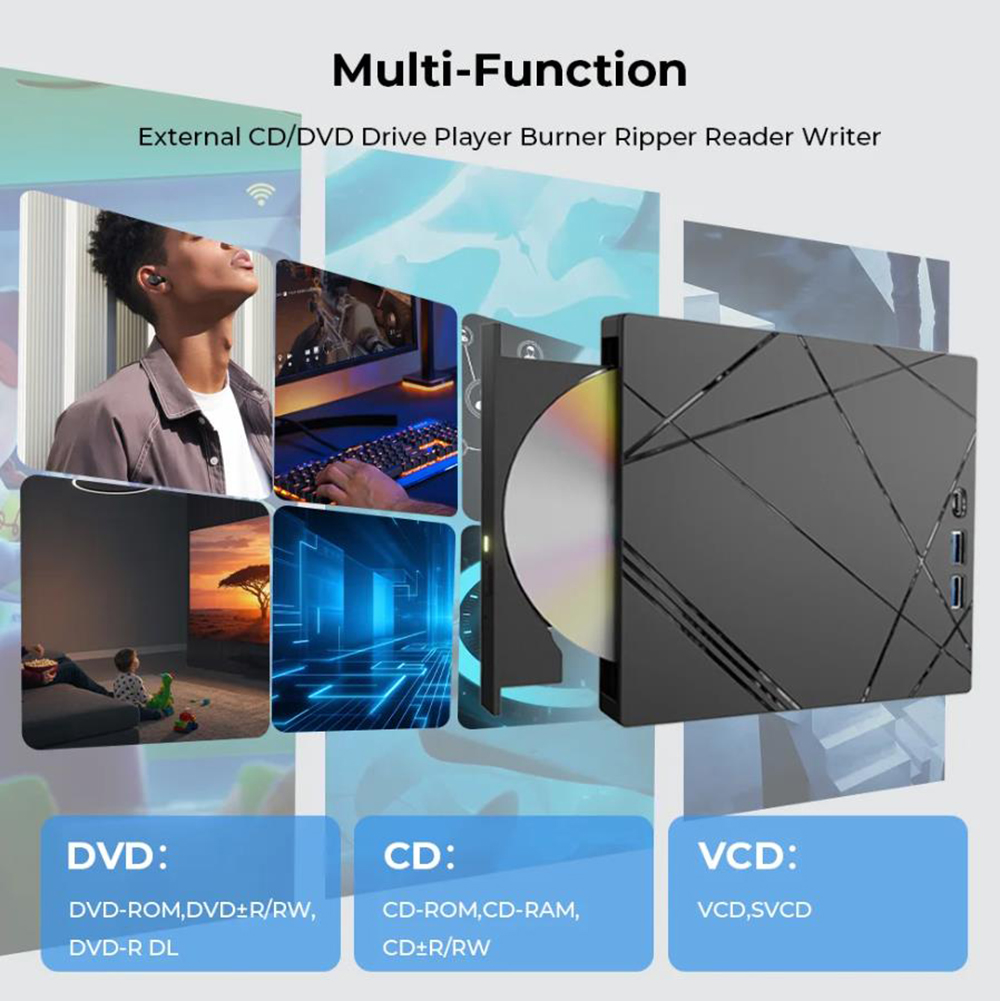 External CD/DVD Drive For Laptop PC USB3.0 Portable DVD Player With LAN/SD/TF Ports CD Reader