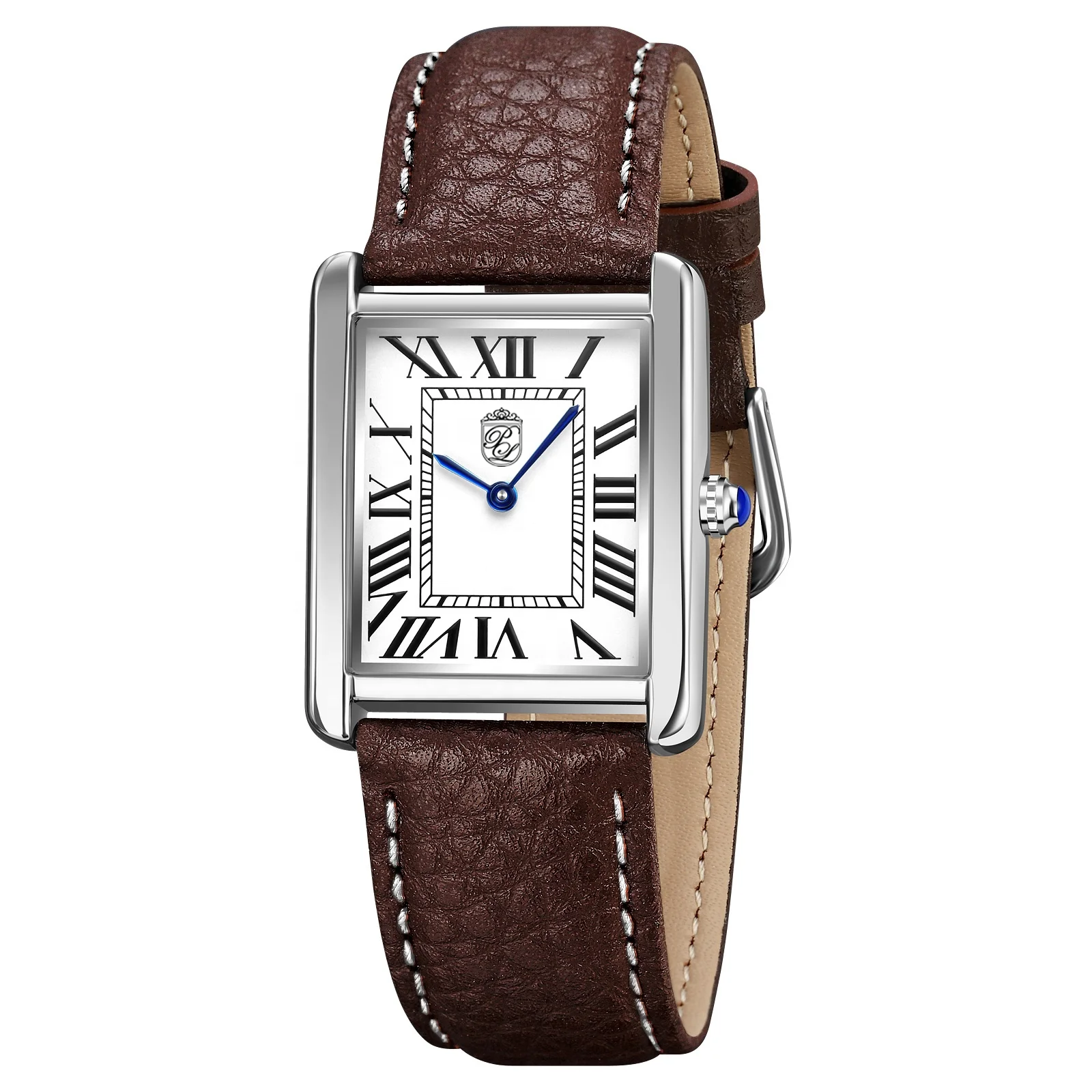Pierre Lucerne 1888 Swiss Designed Vintage Style Mens Tank Dress Watch In Brown Leather