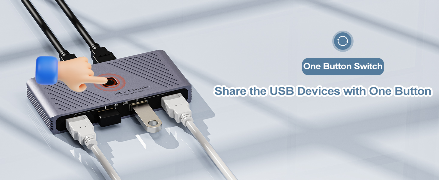 USB 3.0 Switch, 2 Computers Sharing 4 USB Devices, One-Button Switcher for Keyboard Mouse Printer Sc