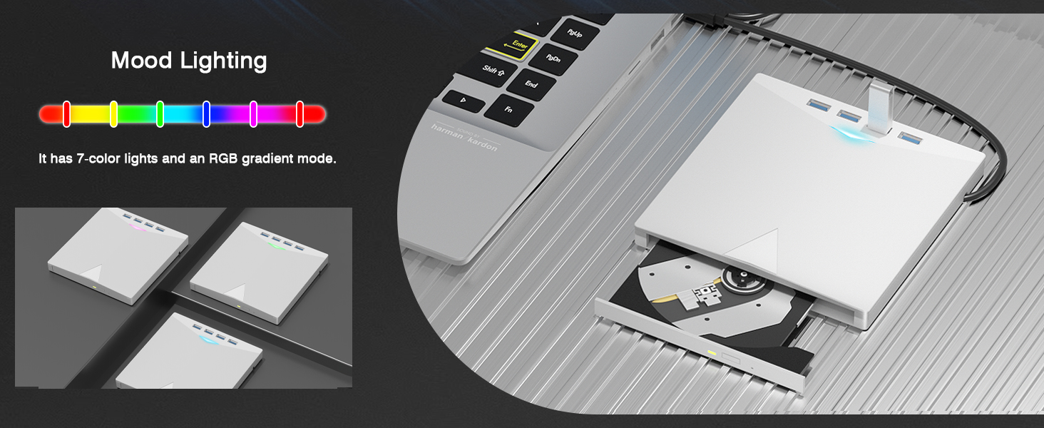 External CD/DVD Drive for Laptops PC, 7 IN 1 Portable DVD Drive CD Burner CD-ROM DVD-/+RW Writer Rea