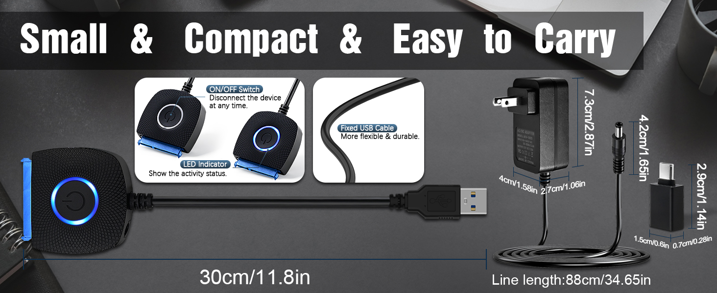 SATA to USB 3.0 Adapter with Power Supply, SSD to USB Adapter External Hard Drive Adapter Cable, USB