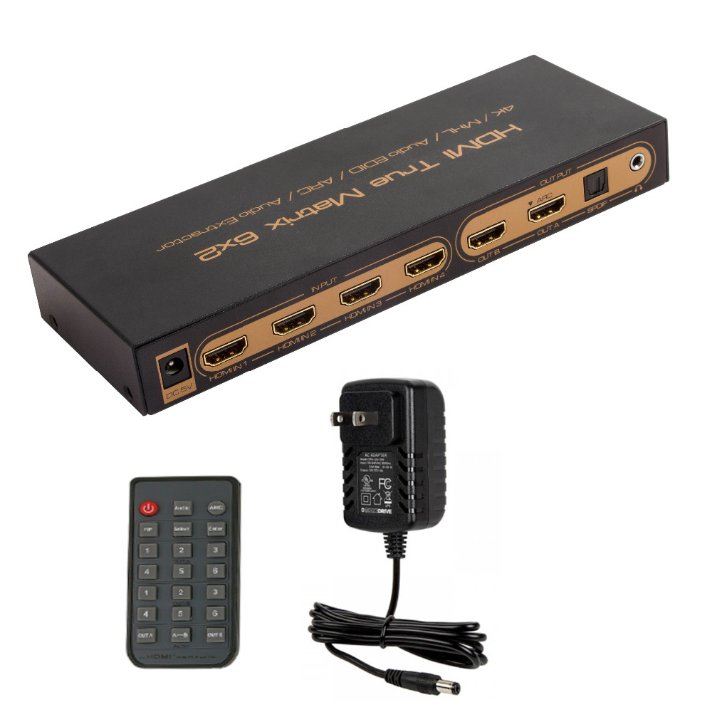 4K @30Hz 6x2 HDMI True Matrix SPDIF Splitter with ARC EDID Setting