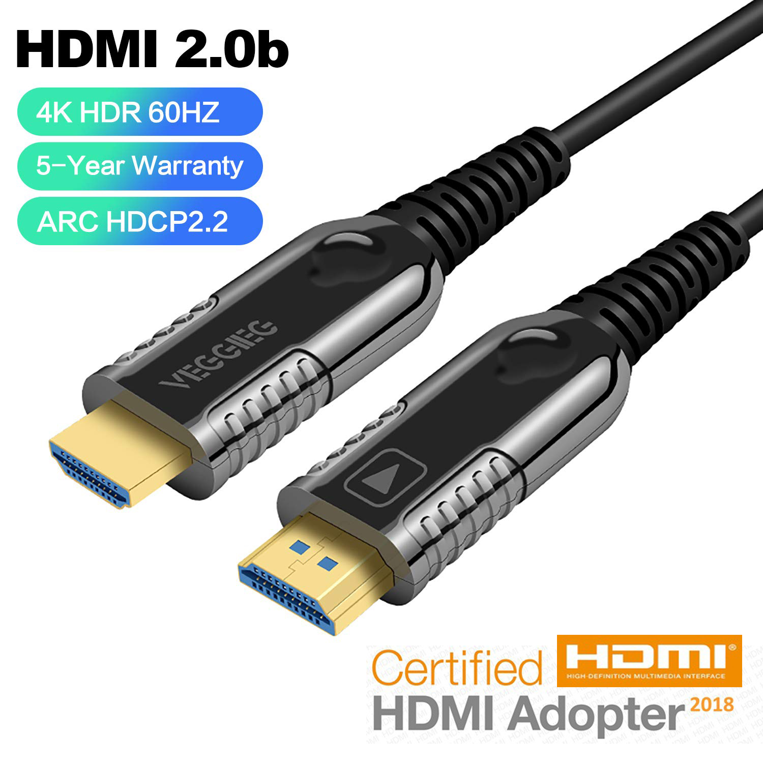 VEGGIEG Fiber Optic HDMI Cable, 4K Optical HDMI Cable 4K@60Hz, 4:4:4 HDR, Dolby Vision, HDCP2.2, 3D, High 18Gbps fits Long Distance Transmission (50M,160ft) HDMI Cables - Newegg.com