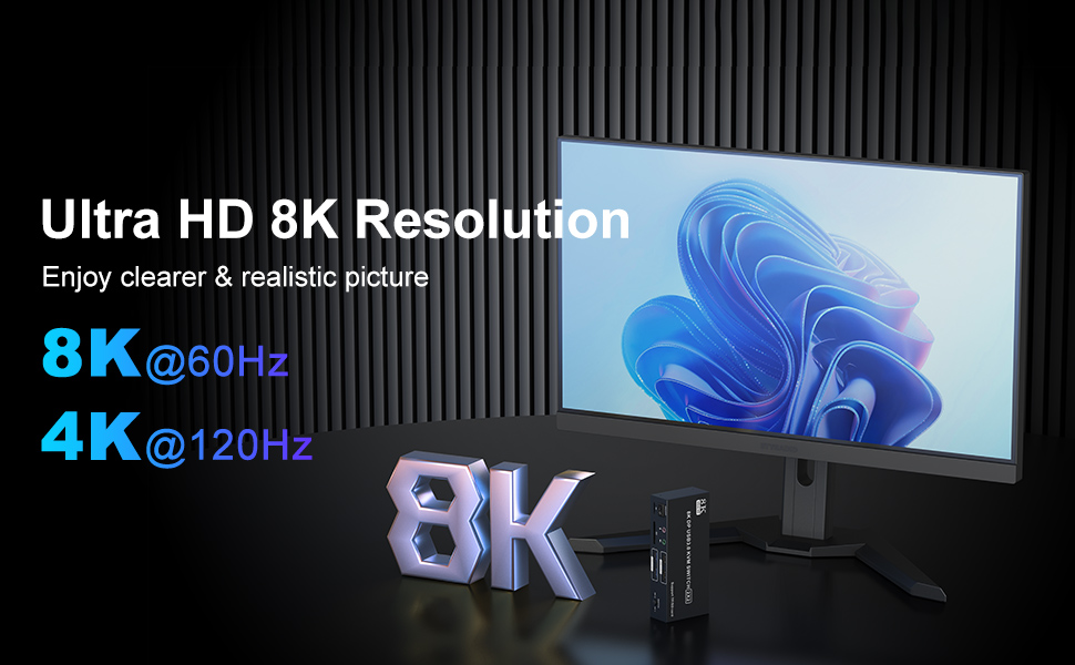 8k Displayport Switch Ultra HD 8K Resolution Support: Experience stunning visuals with 8K@60Hz and 4